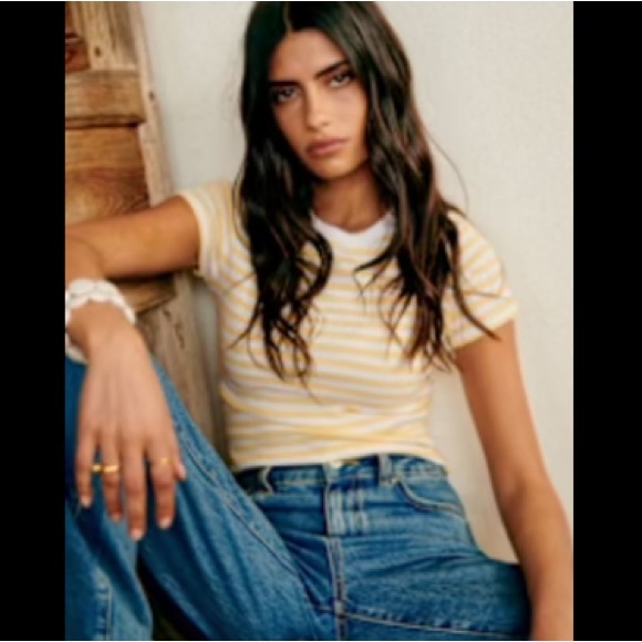 Sezane Camil T-shirt Ecru / Pastel Yellow - Size M - Picture 1 of 4